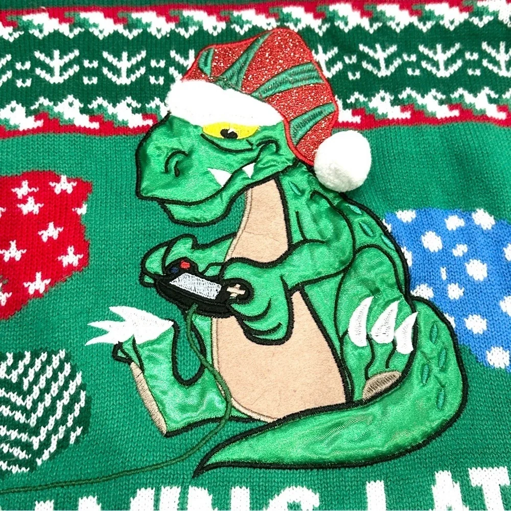 33 Degrees Dinosaur Presents First Gaming Later Child Ugly Christmas Sweater